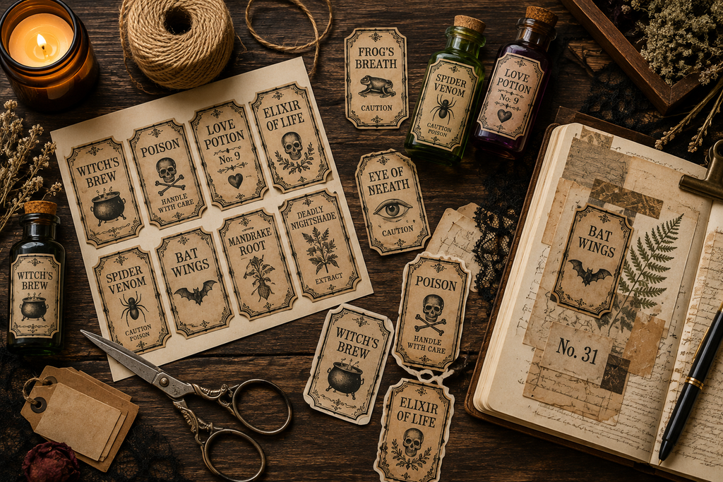 Printable Halloween apothecary labels for DIY crafts and junk journals