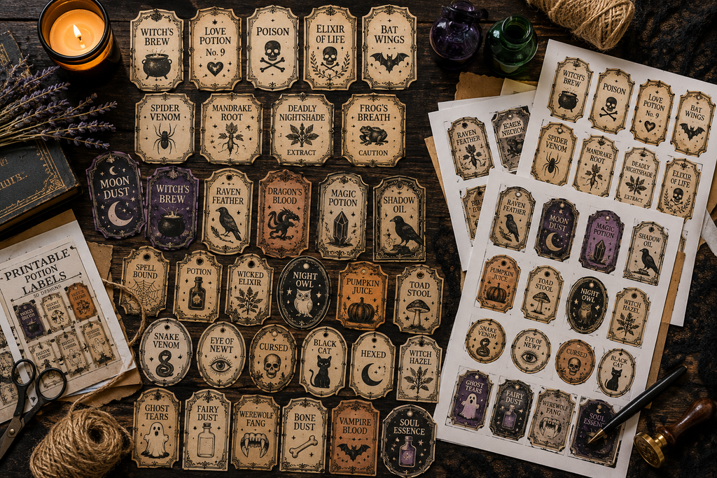 Large collection of printable Halloween potion labels for DIY projects