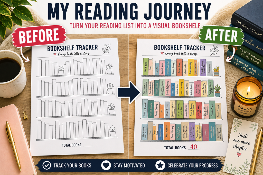 ucan2hub reading journal bookshelf tracker before after 01